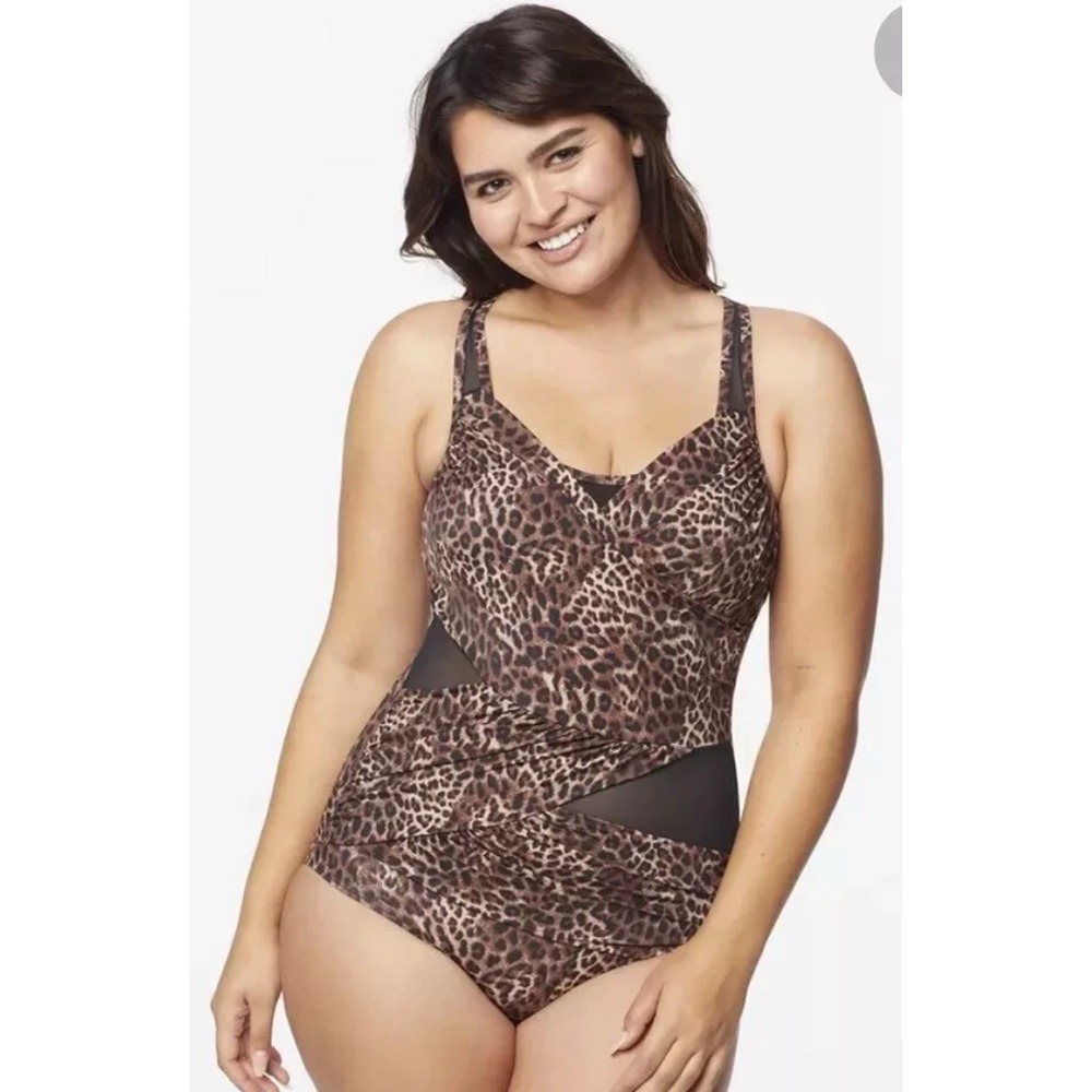 NEW Orig$139 Ruby Ribbon Leopard Palm Beach Swimsuit Bathing Suit 14 NWT